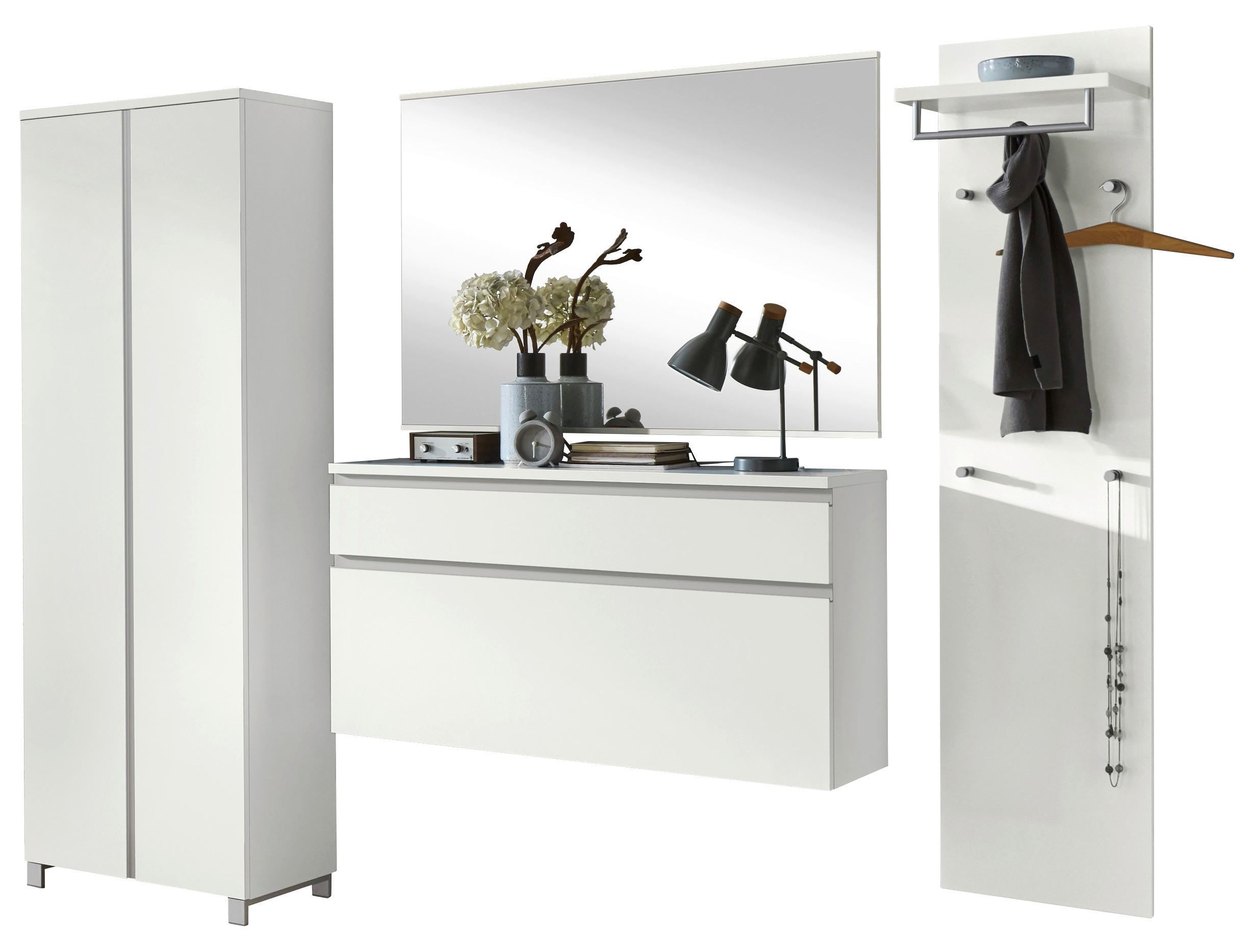 GARDEROBE 4-teilig  in 250/196/37 cm  - Weiss/Silberfarben, Design, Holzwerkstoff (250/196/37cm)