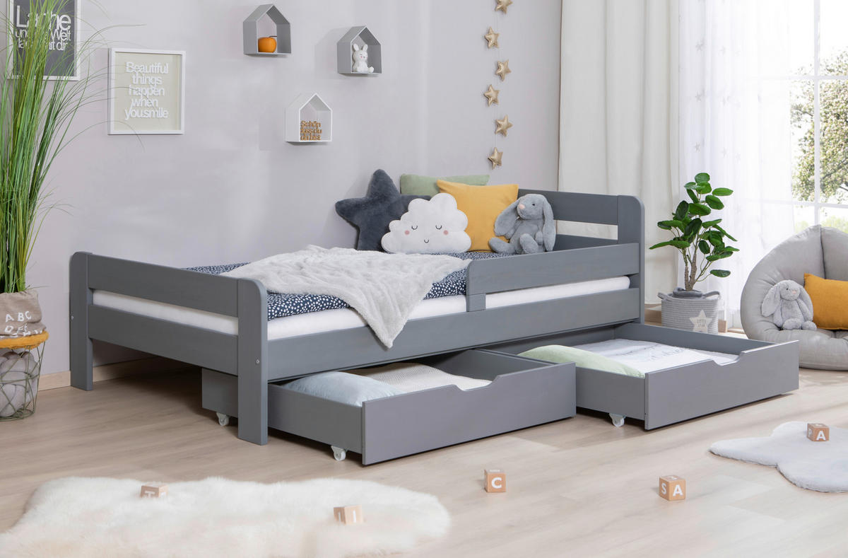 Bett Bennet mit Schubkasten 120/200 cm  in Hellgrau   - Hellgrau, Modern, Holz (120/200cm) - MID.YOU