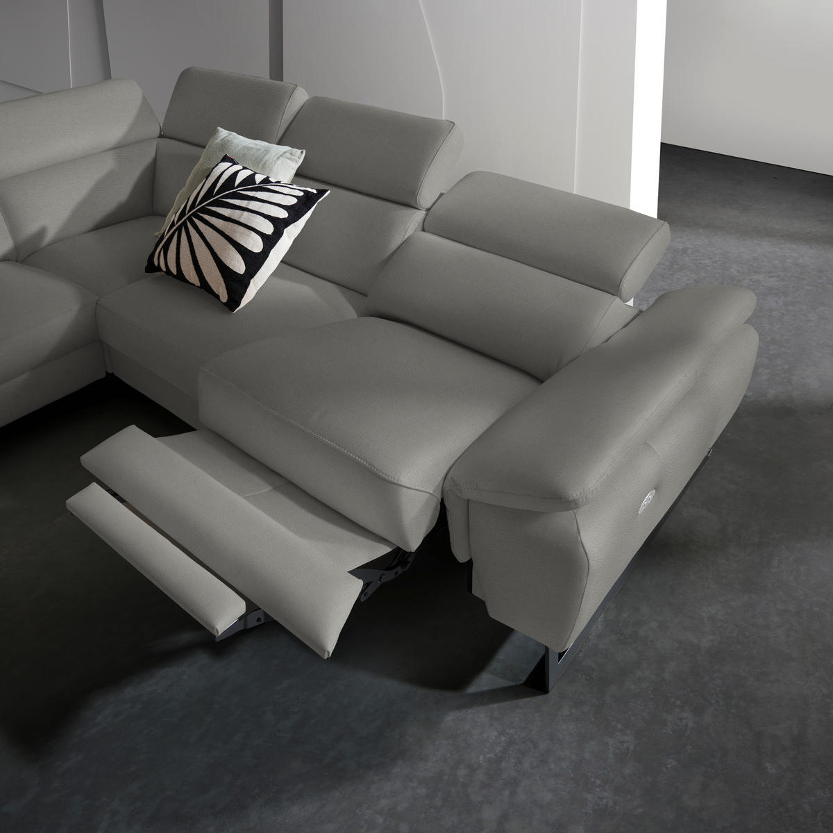 ECKSOFA Grau Echtleder  - Schwarz/Grau, Design, Leder/Metall (281/225cm) - Celina Home