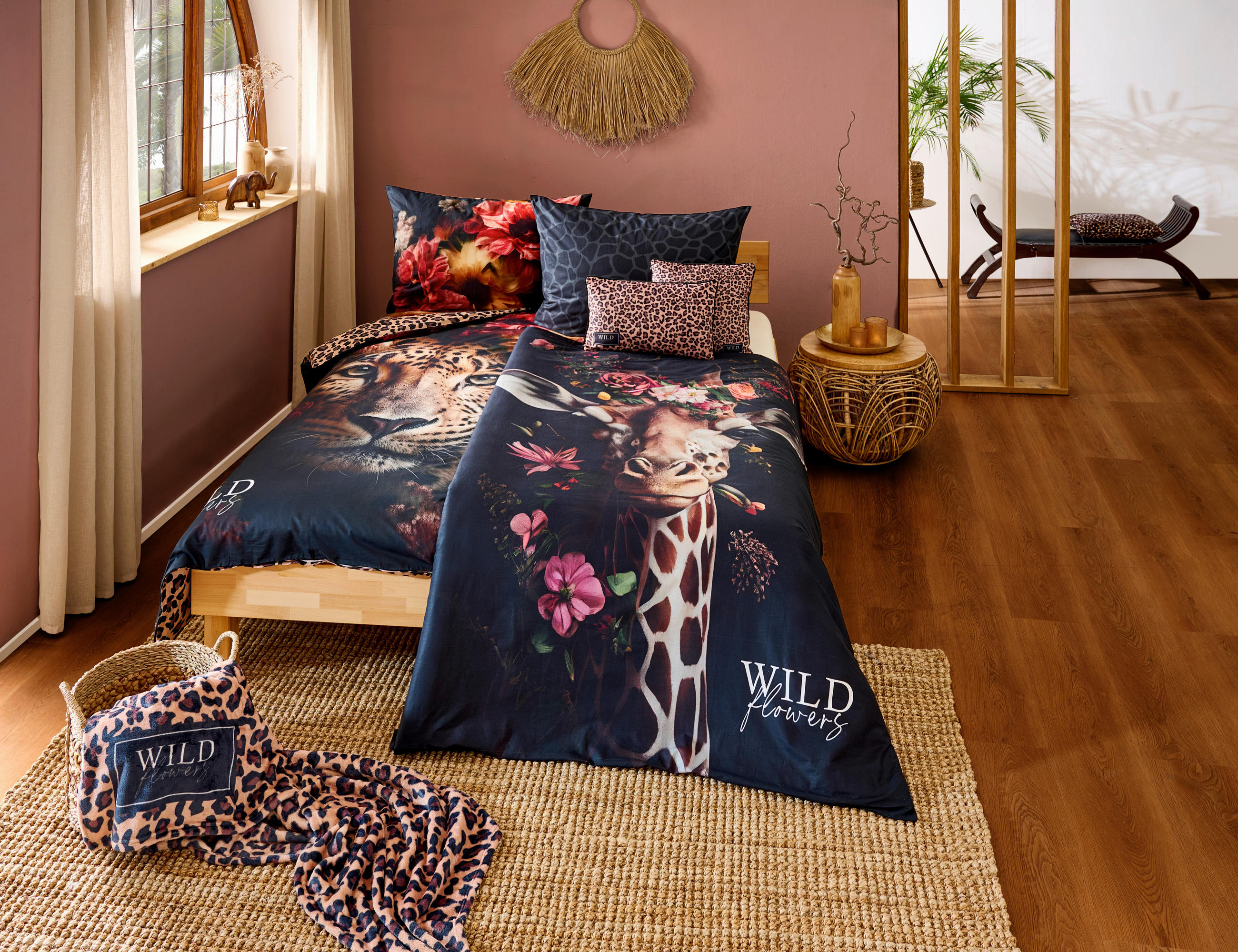 BETTWÄSCHE Wild Flowers Giraffe Bettwäsche Renforcé 140/200 cm  - Schwarz, Trend, Textil (140/200cm) - Herding