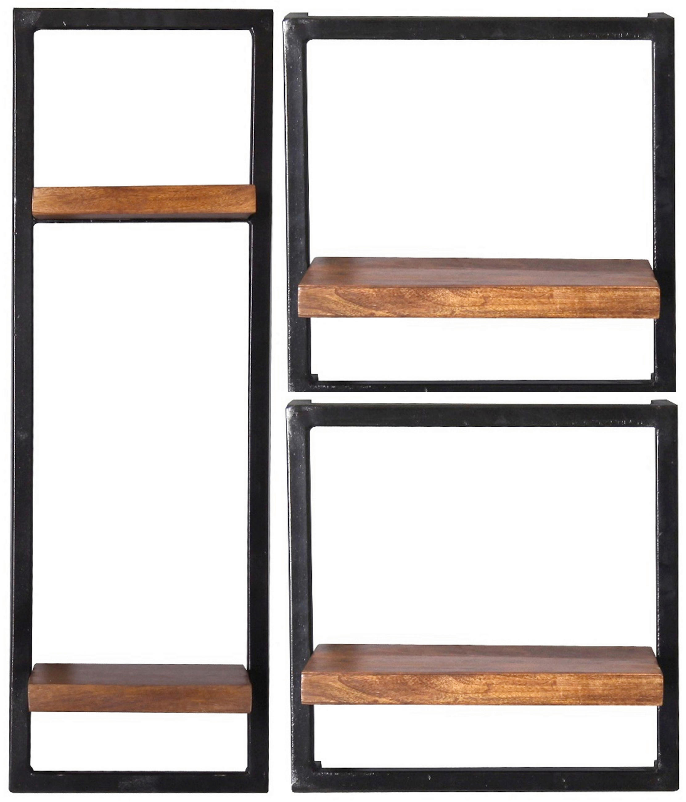 WANDREGALSET 65/75/25 cm  - Schwarz/Naturfarben, Design, Holz/Metall (65/75/25cm) - MID.YOU