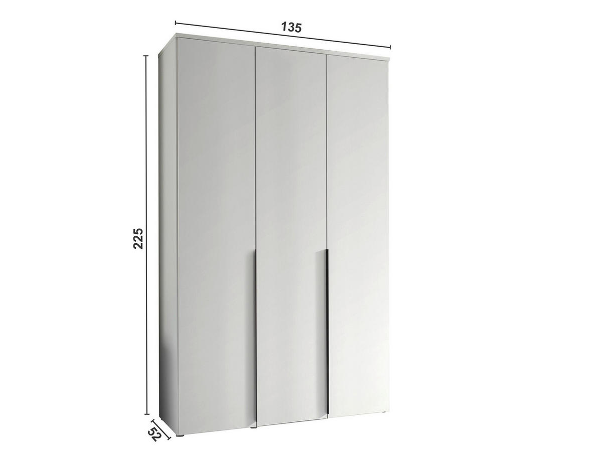 DREHTÜRENSCHRANK 135/225/52 cm 3-türig Weiß  - Schwarz/Weiß, MODERN, Holzwerkstoff/Kunststoff (135/225/52cm) - MID.YOU