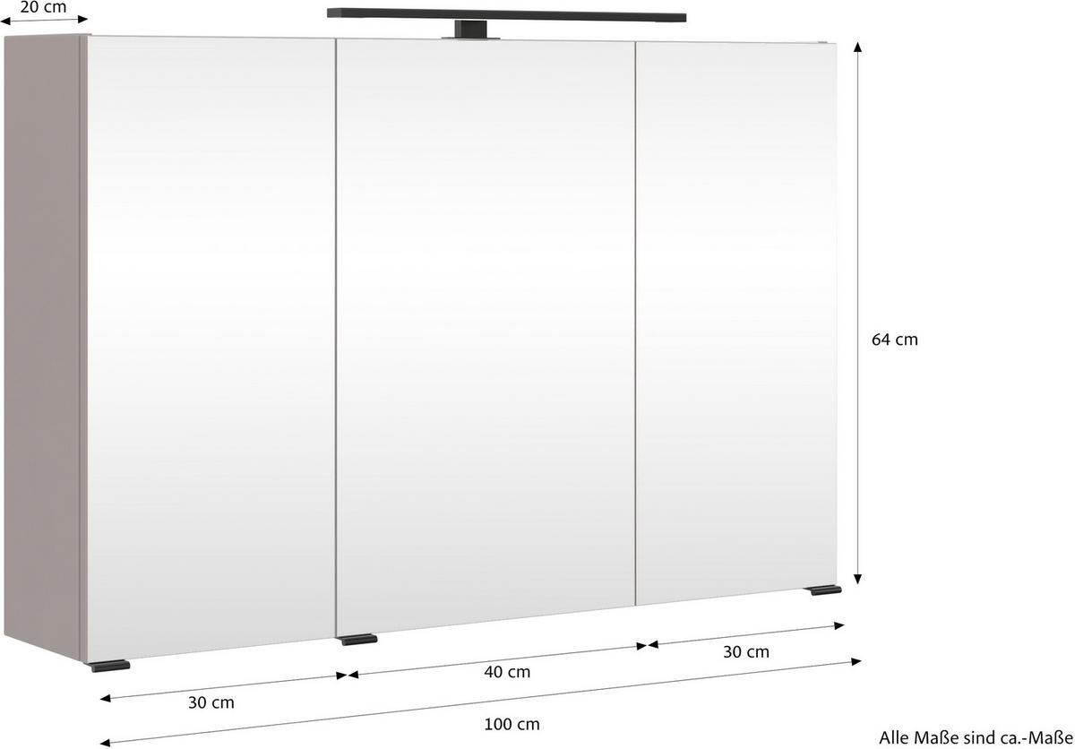 SPIEGELSCHRANK 100/64/20 cm  - Kaschmir/Schwarz, KONVENTIONELL, Glas/Holzwerkstoff (100/64/20cm) - Xora