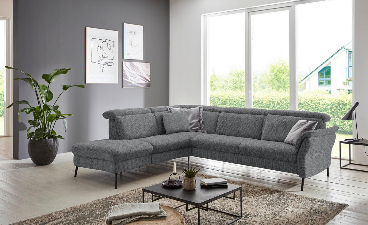 ECKSOFA in Struktur Anthrazit  - Anthrazit/Schwarz, Modern, Textil/Metall (235/275cm) - Cantus