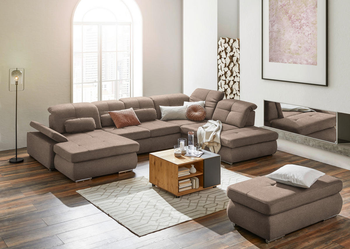 WOHNLANDSCHAFT  in Mikrofaser Sandfarben  - Sandfarben/Chromfarben, Design, Textil (195/371/260cm) - Beldomo Style