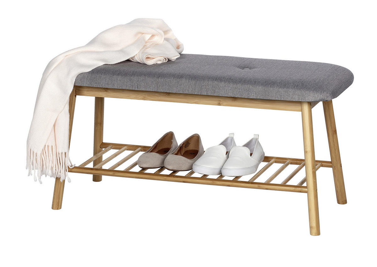 HOCKERBANK 90/45/34 cm Grau Bambus  - Grau, Basics, Holz/Textil (90/45/34cm) - Wenko