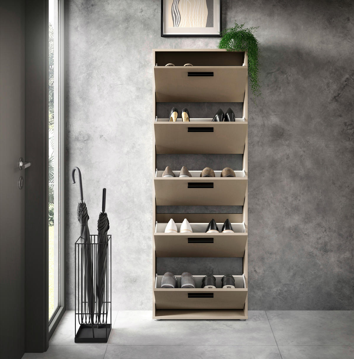 BILLENŐS CIPŐSSZEKRÉNY 59/169/17 cm  - kasmírszínű/fekete, Design, műanyag/faalapú anyag (59/169/17cm) - Carryhome