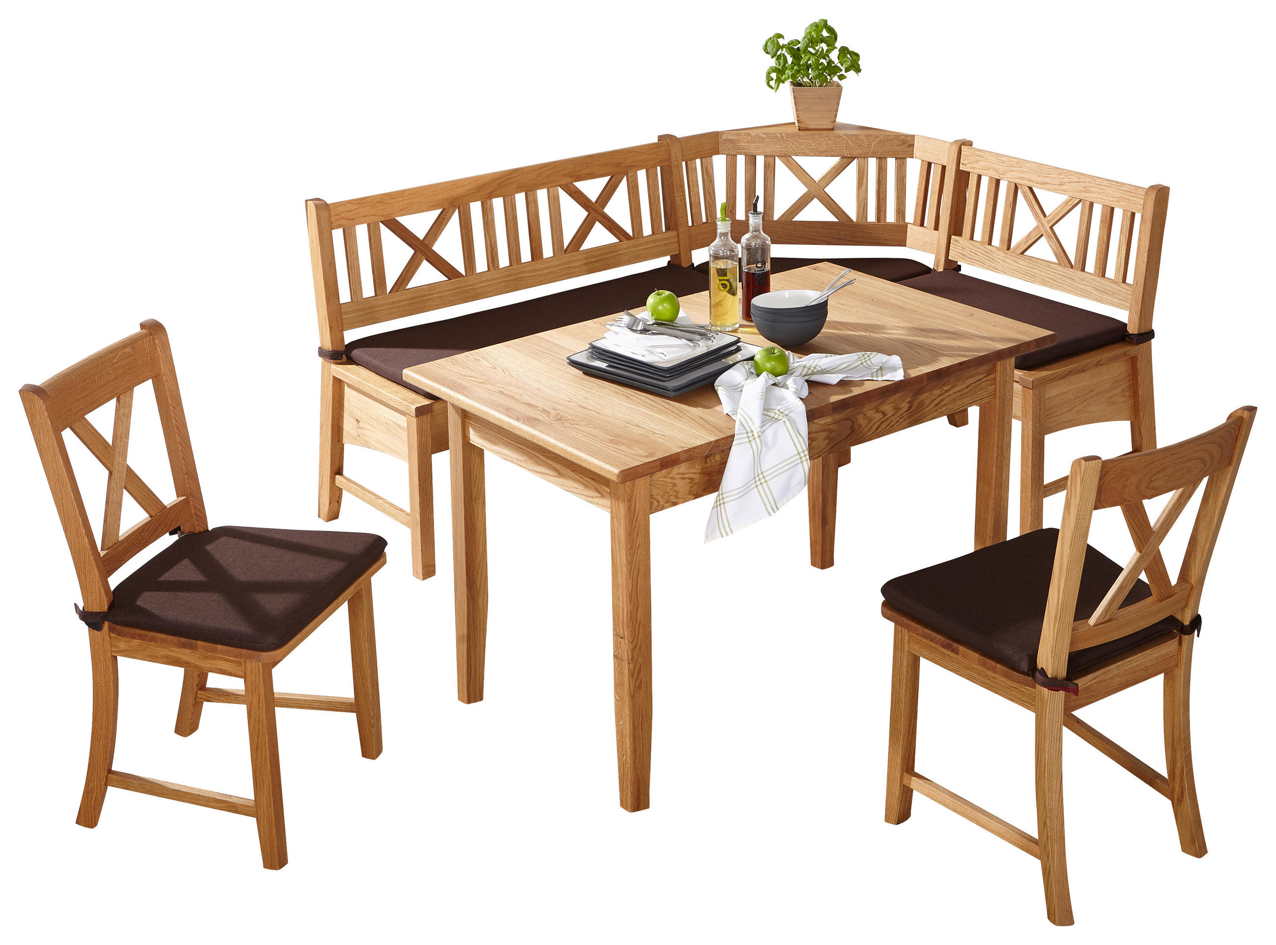 ECKBANKGRUPPE Textil, Holz Dunkelbraun, Wildeiche  - Wildeiche/Dunkelbraun, Romantik / Landhaus, Holz/Textil (179/137cm) - Venda