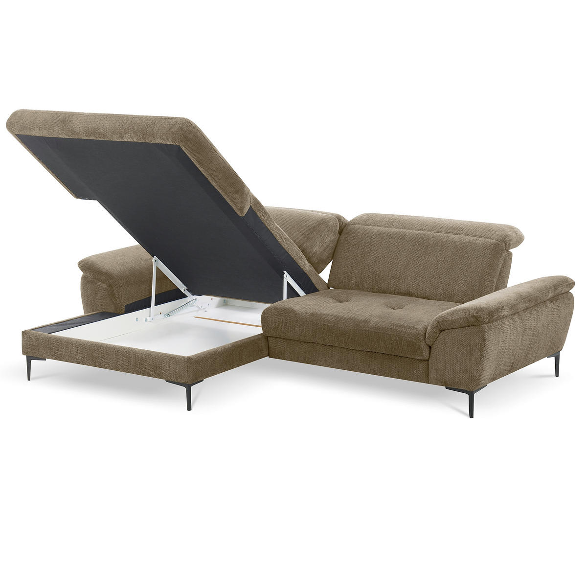 ECKSOFA  Webstoff Taupe  - Taupe/Schwarz, Design, Textil/Metall (195/268cm) - Livetastic