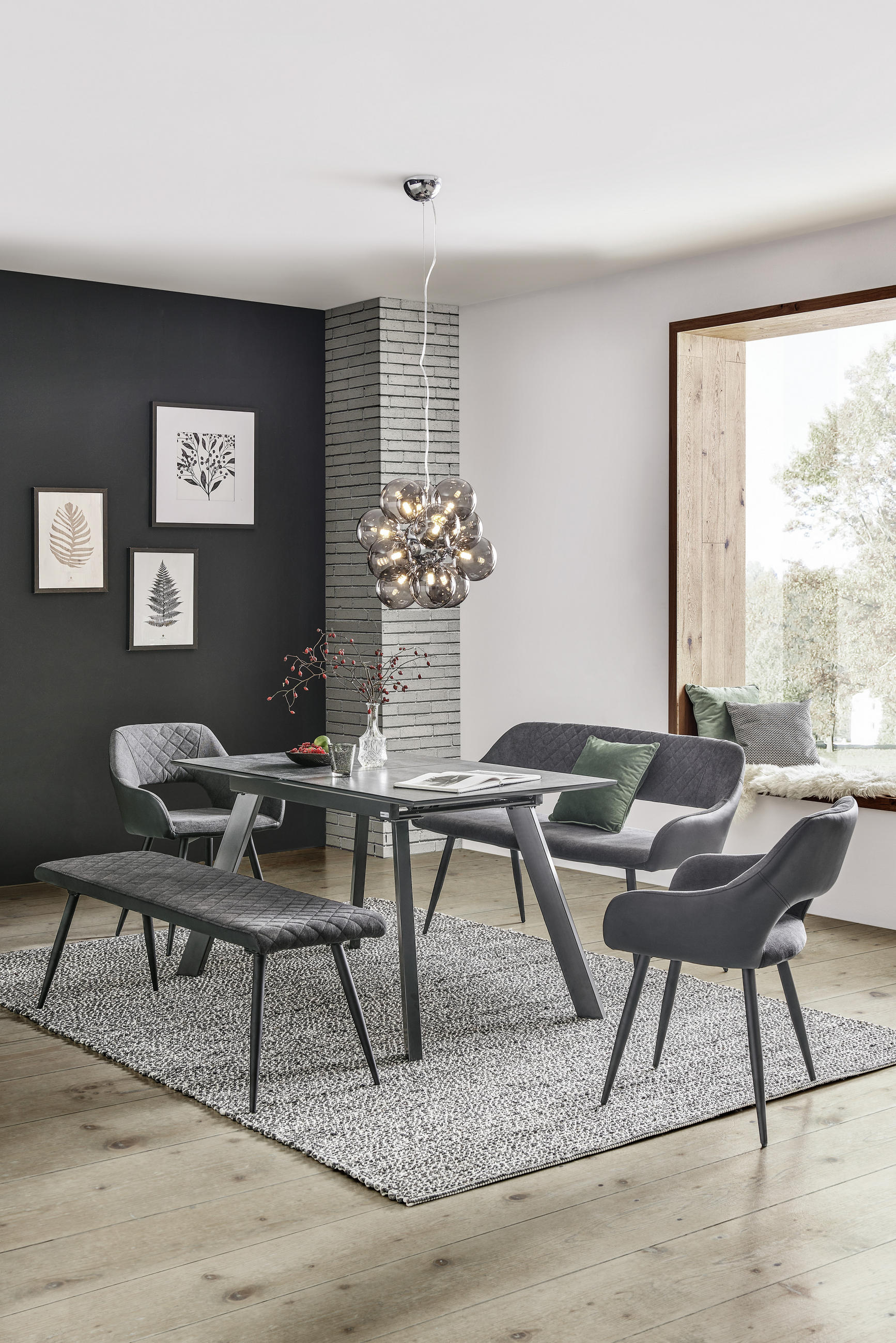 ÉTKEZŐASZTAL - Szürke, Design, Faalapú anyag/Üveg (140-180/80/76cm) - Carryhome