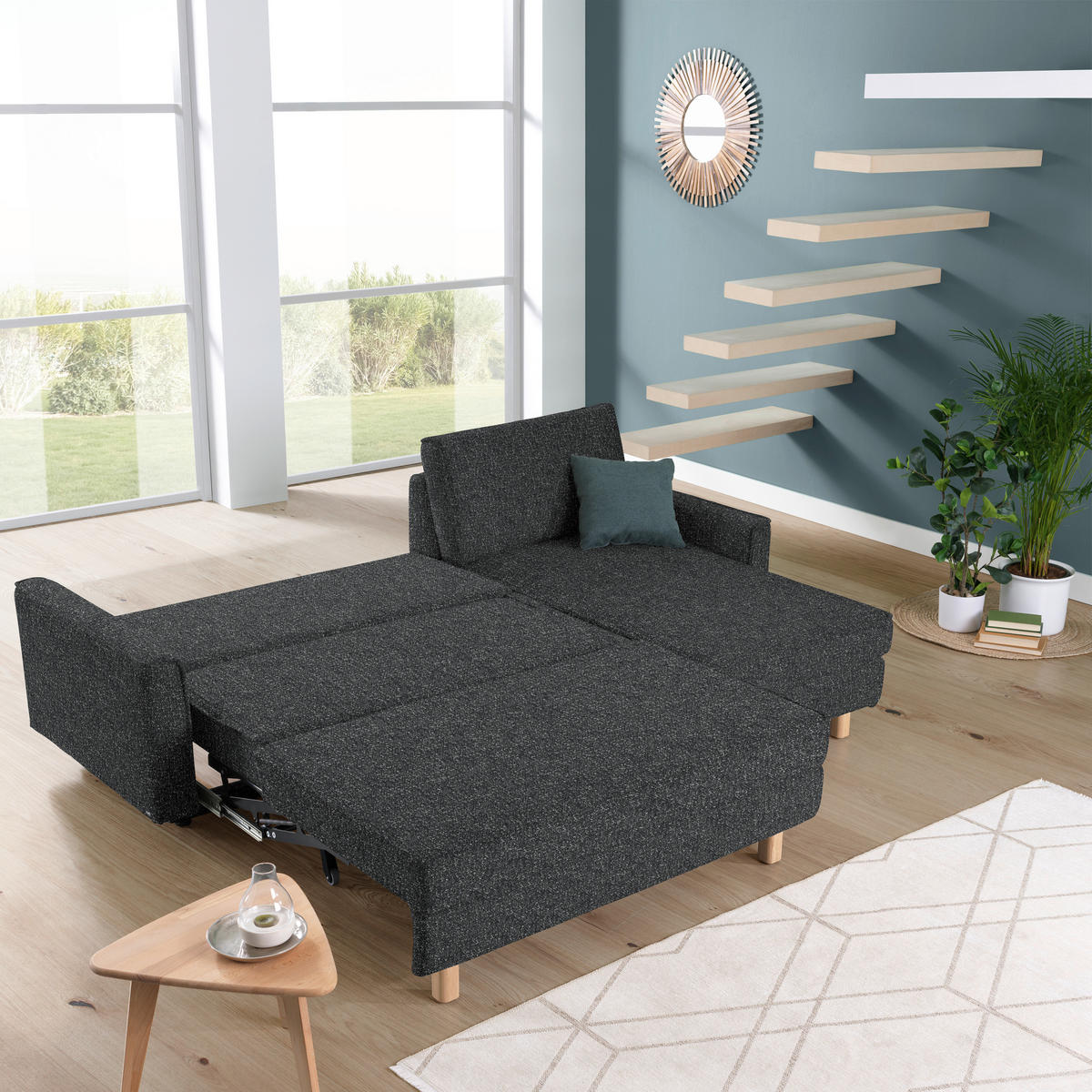 ECKSOFA  in Mikrovelours Anthrazit  237/170 cm  - Eichefarben/Anthrazit, KONVENTIONELL, Holz/Textil (237/170cm) - Sedda