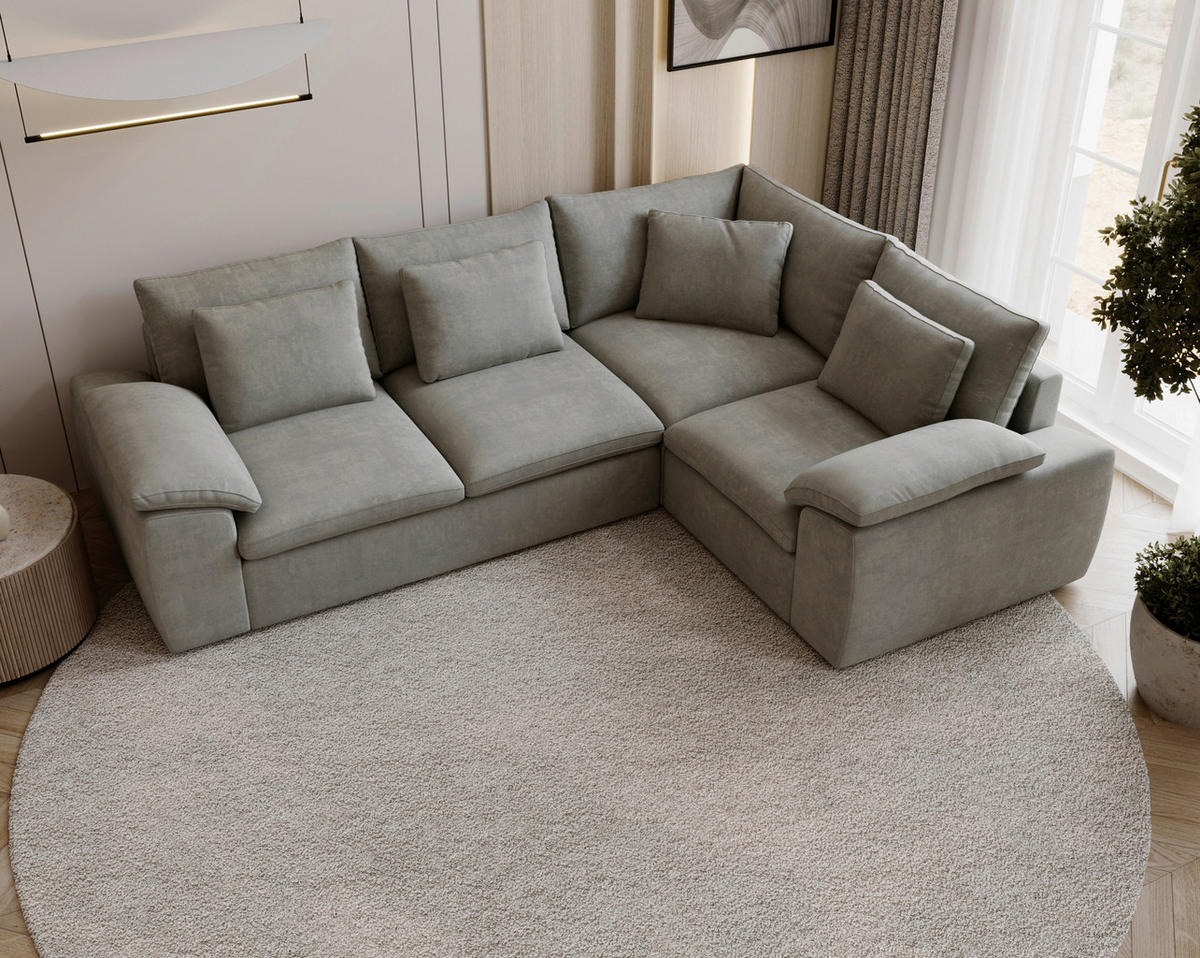 ECKSOFA Chenille Grau  - Schwarz/Grau, Design, Kunststoff/Textil (289/216cm) - Livetastic