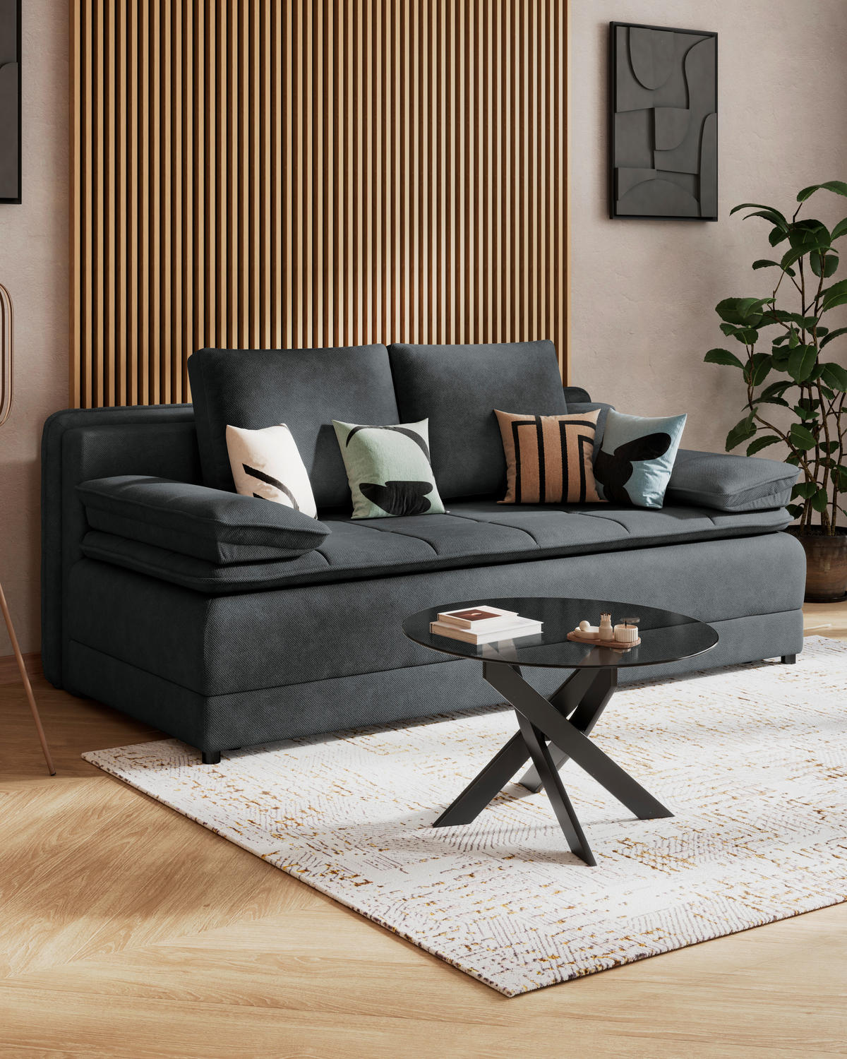 SCHLAFSOFA in Webstoff Graphitfarben  - Schwarz/Graphitfarben, Modern, Kunststoff/Textil (202/73-92/105cm) - MID.YOU