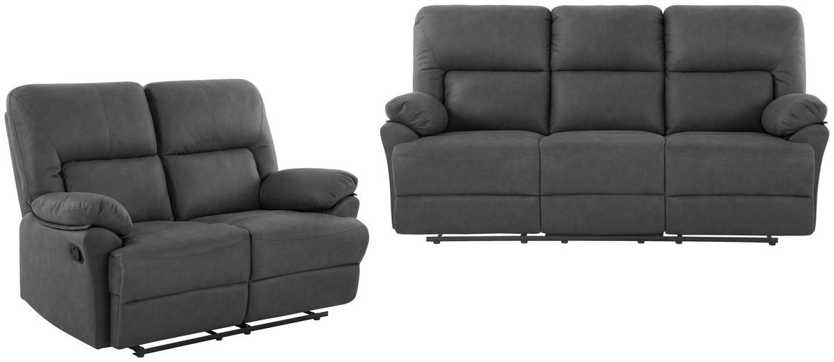 SITZGARNITUR Mikrofaser Grau  - Schwarz/Grau, KONVENTIONELL, Textil/Metall - Livetastic