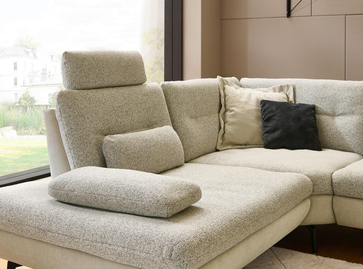 WOHNLANDSCHAFT Beige Chenille  - Beige/Schwarz, Design, Textil/Metall (190/352/243cm) - Dieter Knoll