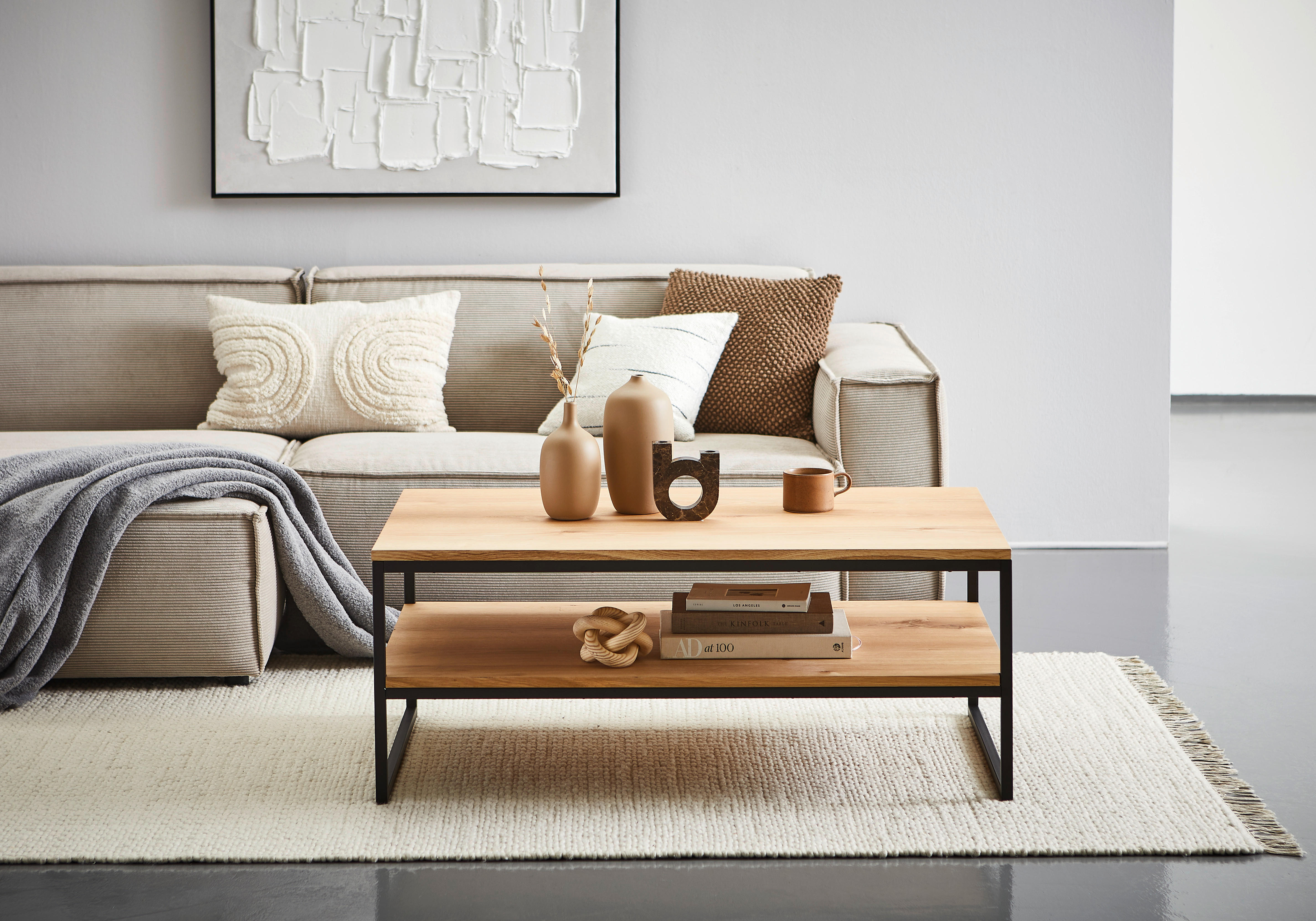 COUCHTISCH Eiche furniert rechteckig Schwarz, Eichefarben  - Eichefarben/Schwarz, Design, Holz/Holzwerkstoff (110/45/70cm) - MID.YOU