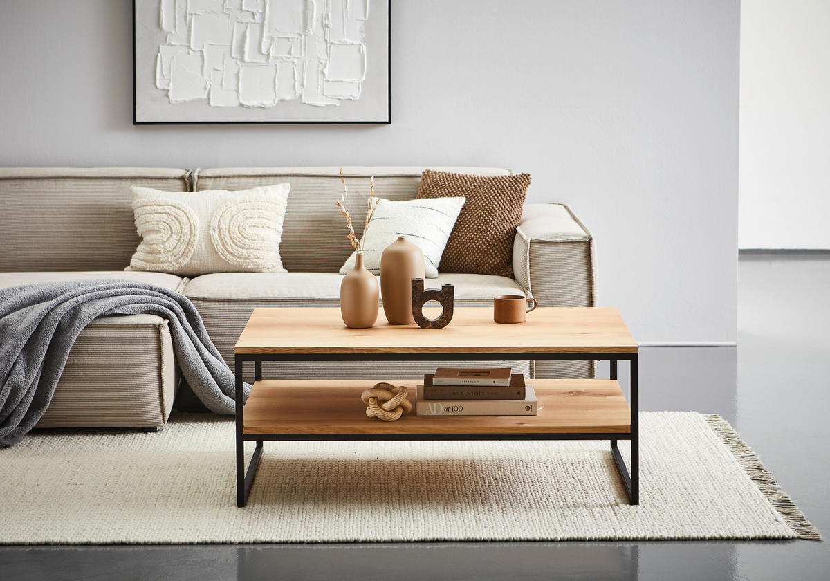 COUCHTISCH Eiche furniert rechteckig Schwarz, Eichefarben  - Eichefarben/Schwarz, Design, Holz/Holzwerkstoff (110/45/70cm) - MID.YOU