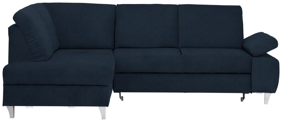ECKSOFA in Flachgewebe Dunkelblau  - Silberfarben/Dunkelblau, Konventionell, Holz/Textil (186/255cm) - Cantus