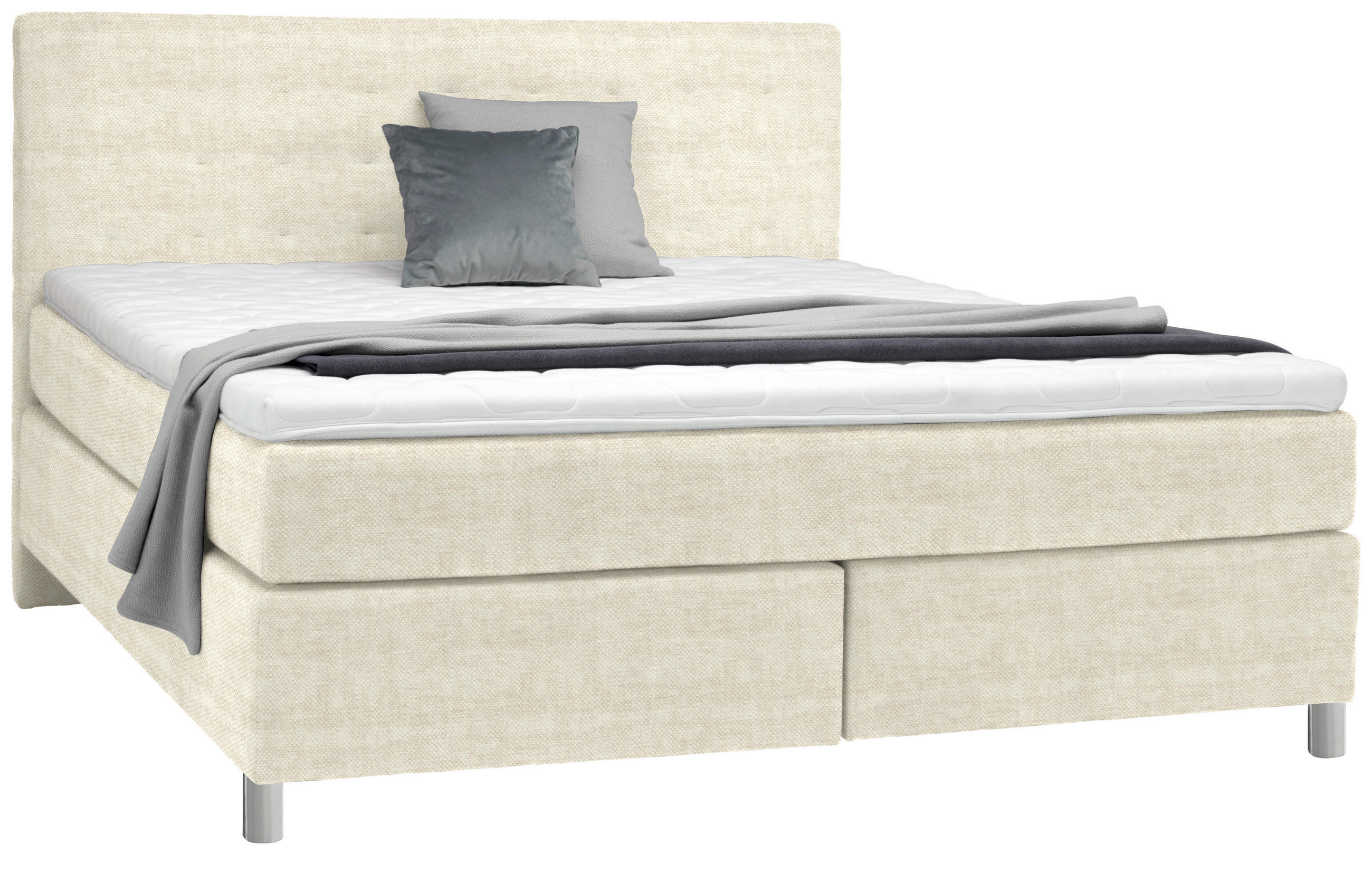 BOXSPRINGBETT 180/200 cm  in Creme  - Chromfarben/Creme, Konventionell, Kunststoff/Textil (180/200cm) - Voleo