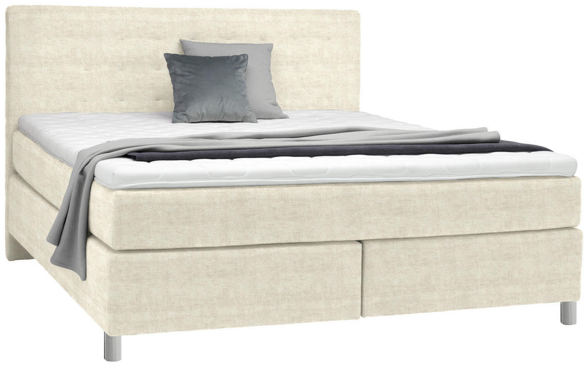 BOXSPRINGBETT 180/200 cm  in Creme  - Chromfarben/Creme, Konventionell, Kunststoff/Textil (180/200cm) - Voleo