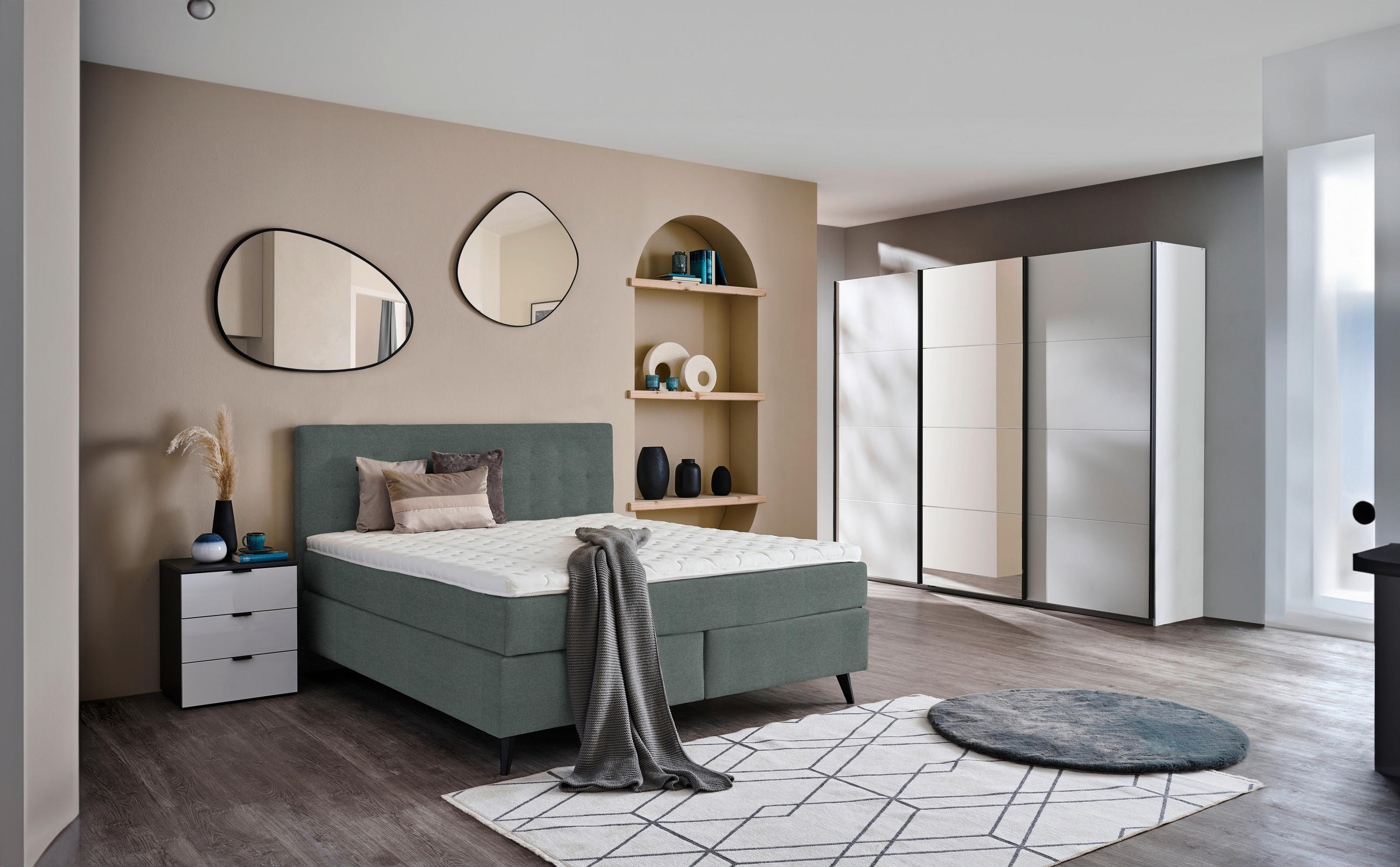 Thumbnail - Voleo Boxspringbett, Grün, Textil, H3, Höhe ca. 19 cm, 180x200 cm, Über- und Sondergrößen erhältlich, gepolstertes Kopft...