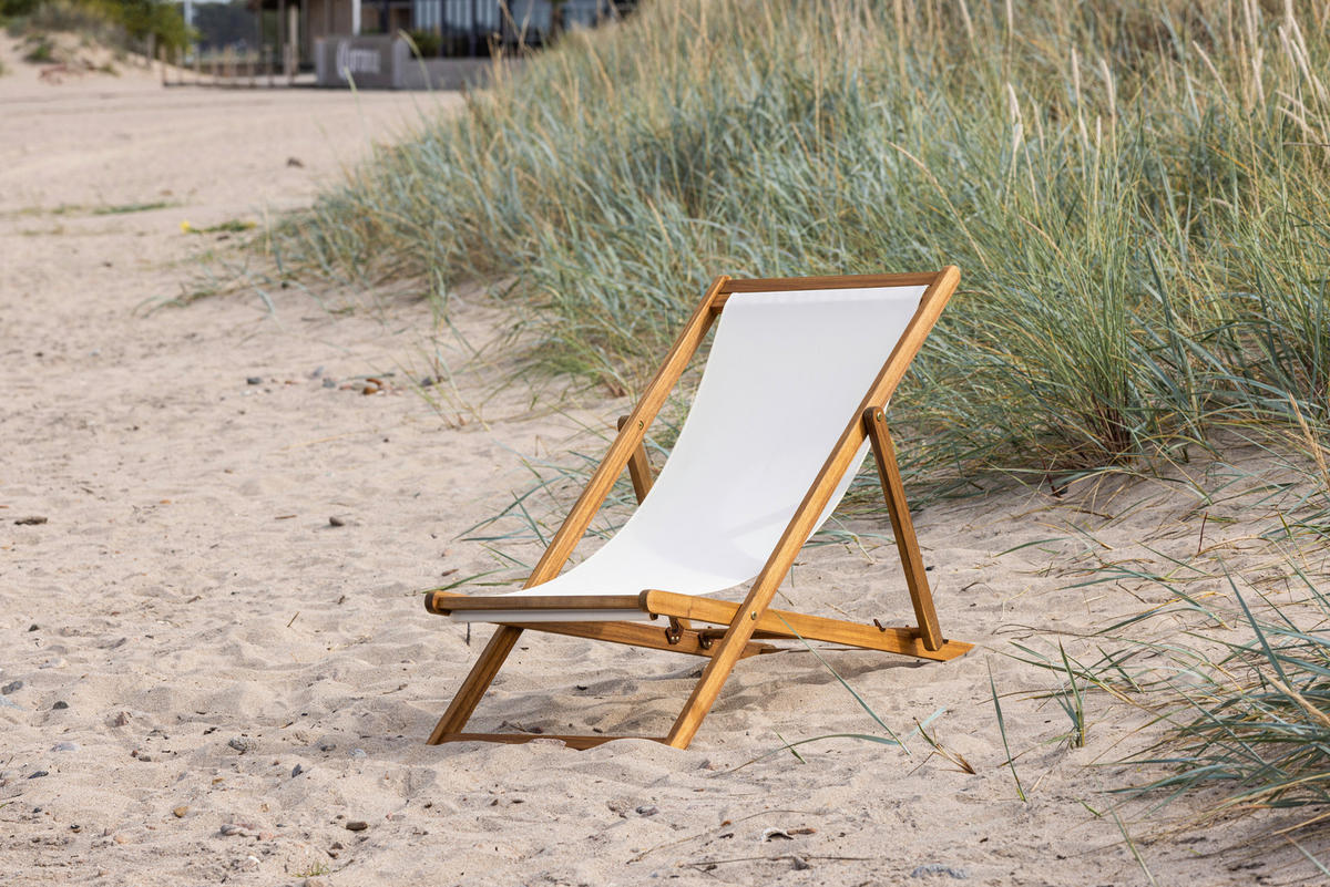STRANDFÅTÖLJ   57/80/105 cm  - beige/naturfärgad, Klassisk, trä/textil (57/80/105cm) - Gardenson