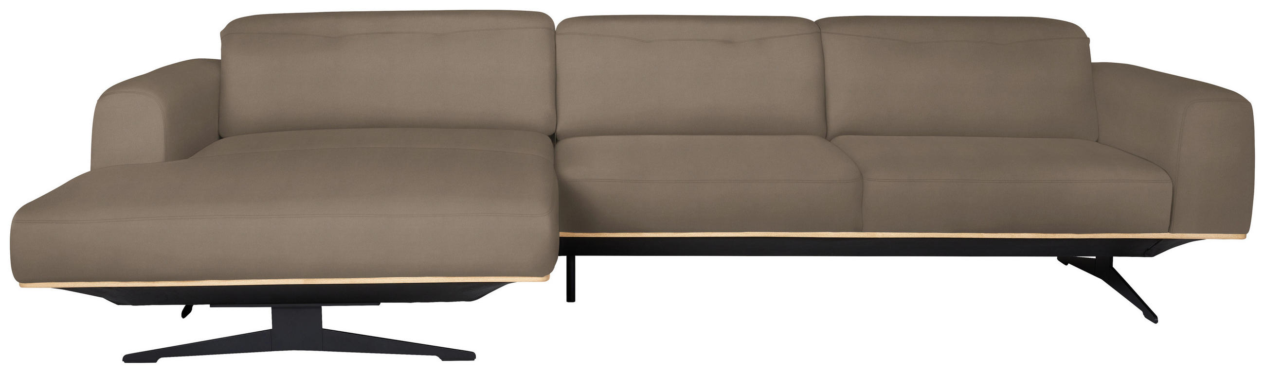 ECKSOFA in Echtleder Hellbraun  - Hellbraun/Eichefarben, Design, Leder/Holz (163/305cm) - Novel