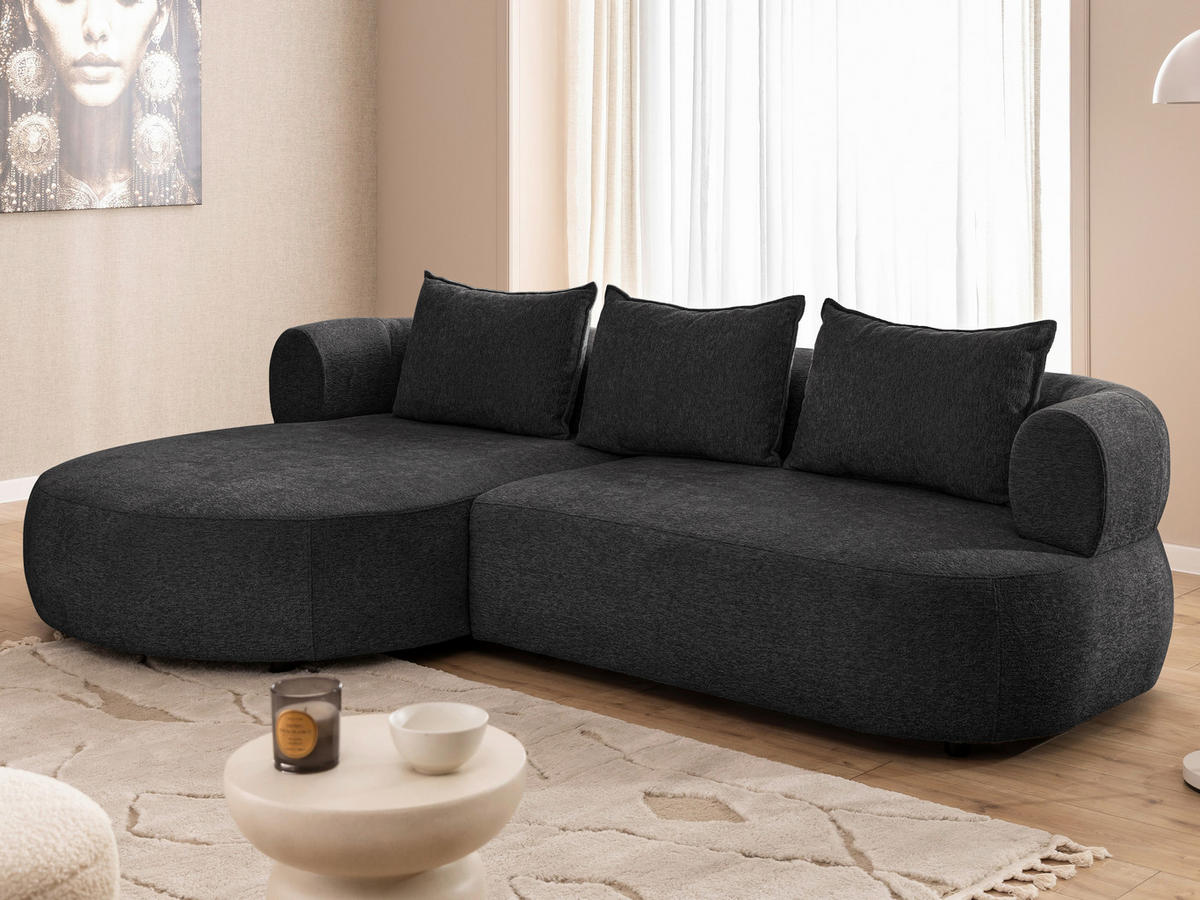 ECKSOFA in Chenille Schwarz  156/256 cm  - Schwarz, Design, Kunststoff/Textil (156/256cm) - Livetastic
