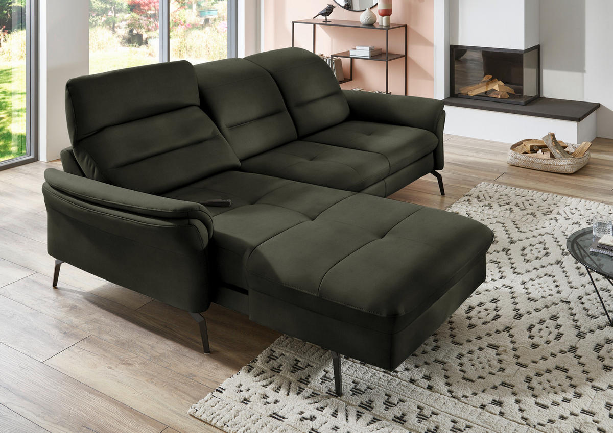 ECKSOFA in Flachgewebe Dunkelgrün  - Dunkelgrün/Schwarz, Konventionell, Textil/Metall (181/260cm) - Beldomo Speed