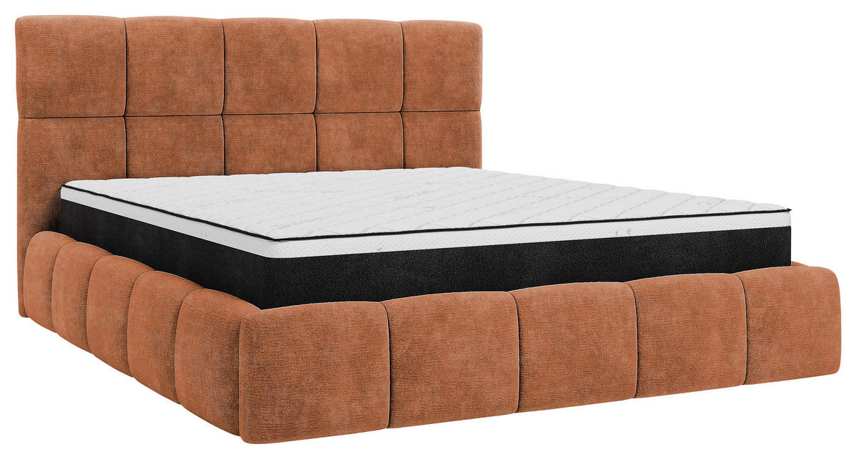 POLSTERBETT 180/200 cm,  in Rostfarben, gepolstertes Kopfteil, Lattenrost, Bettkasten,  - Rostfarben/Schwarz, MODERN, Holz/Holzwerkstoff (180/200cm) - MID.YOU