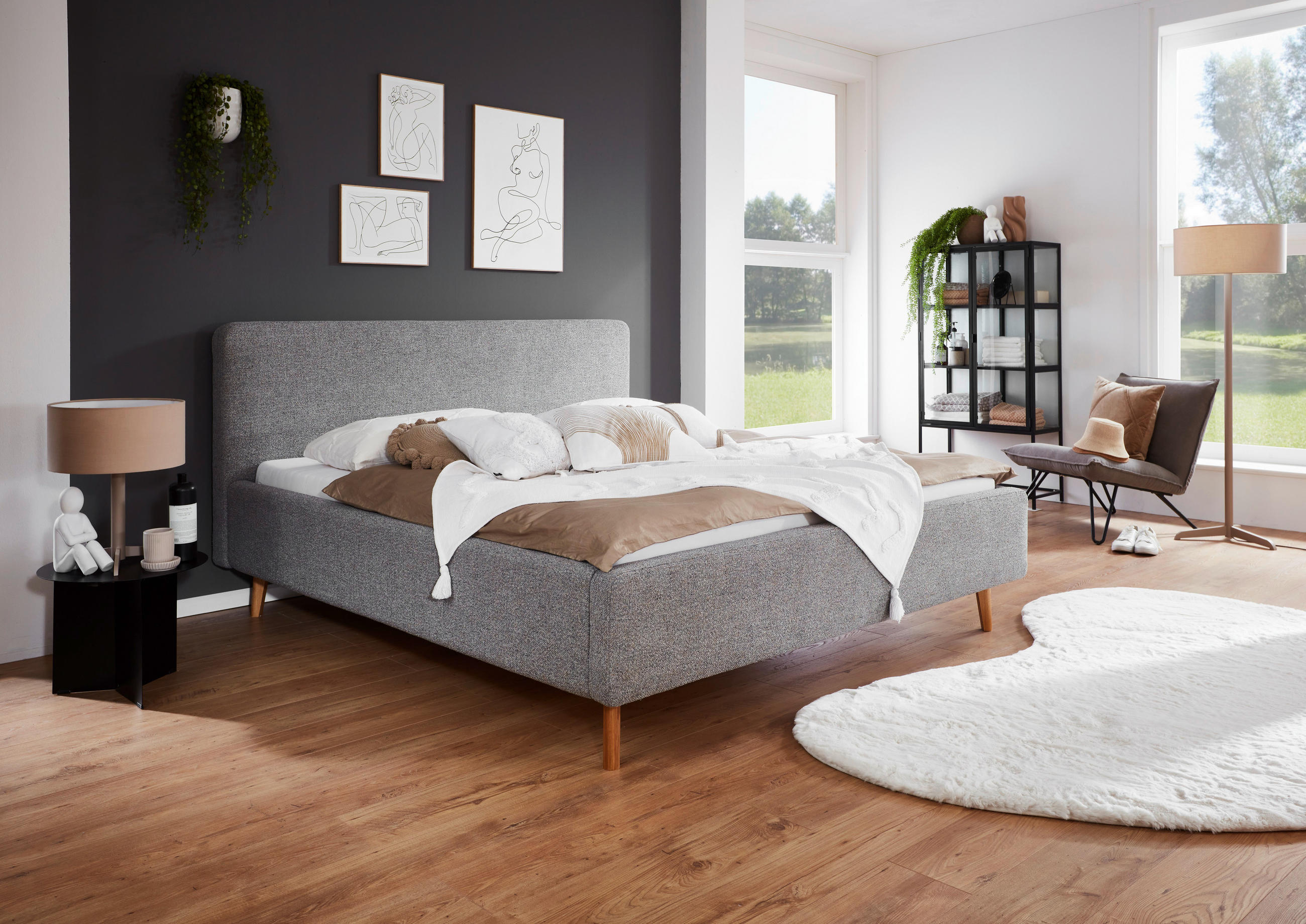 POLSTERBETT 160/200 cm  in Grau  - Eichefarben/Grau, Design, Holz/Textil (160/200cm) - Xora