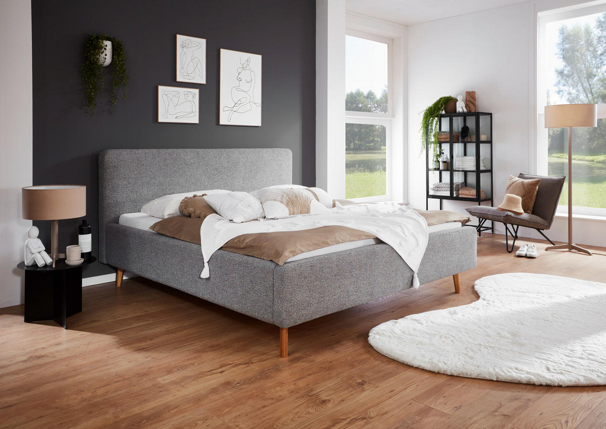 POLSTERBETT 180/200 cm  in Grau  - Eichefarben/Grau, Design, Holz/Textil (180/200cm) - MID.YOU