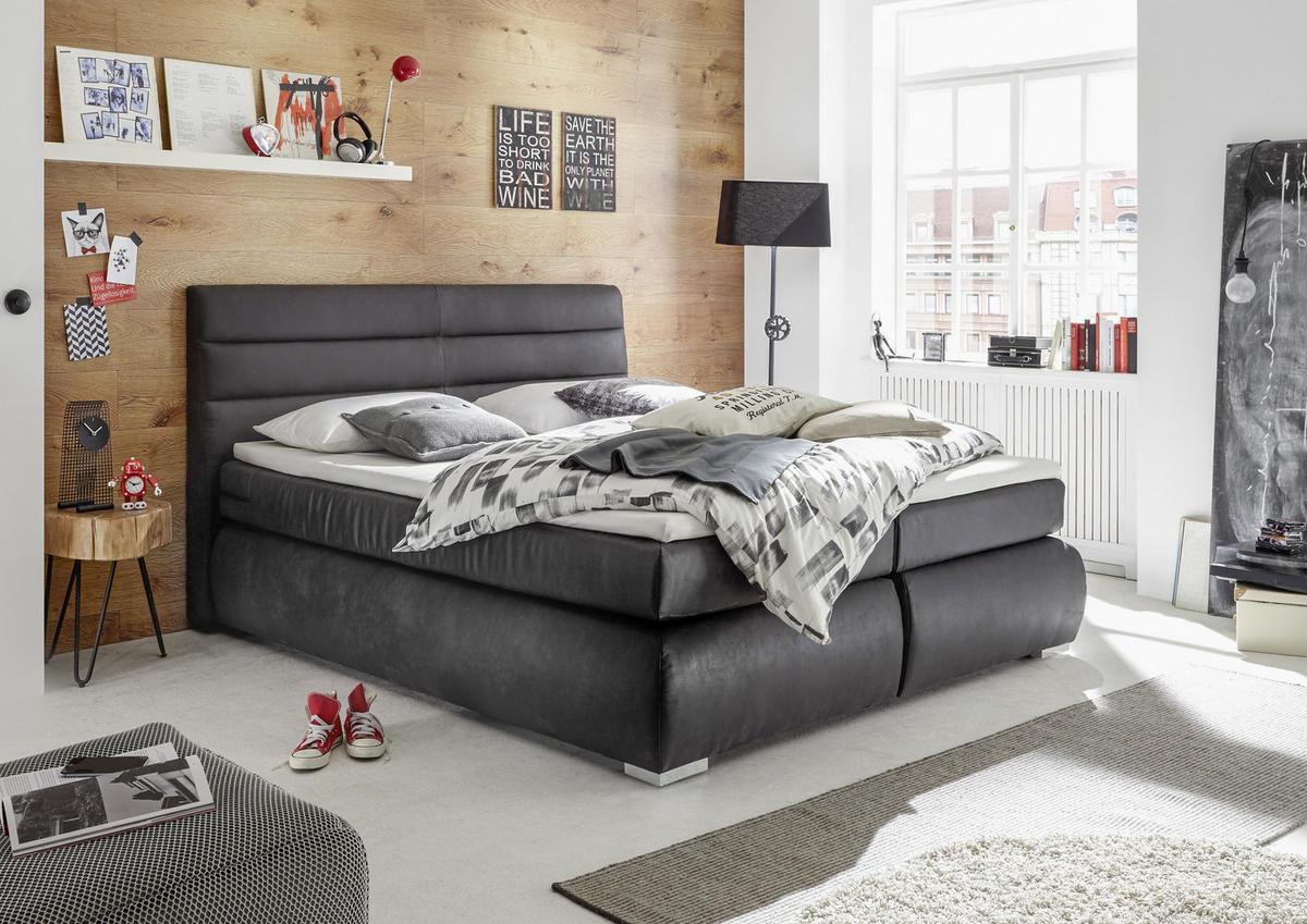 POSTELJA BOXSPRING 200 cm   x 180 cm  , les, tekstil, leseni material antracit  - srebrne barve/antracit, Konvencionalno, umetna masa/tekstil (180/200cm) - Esposa