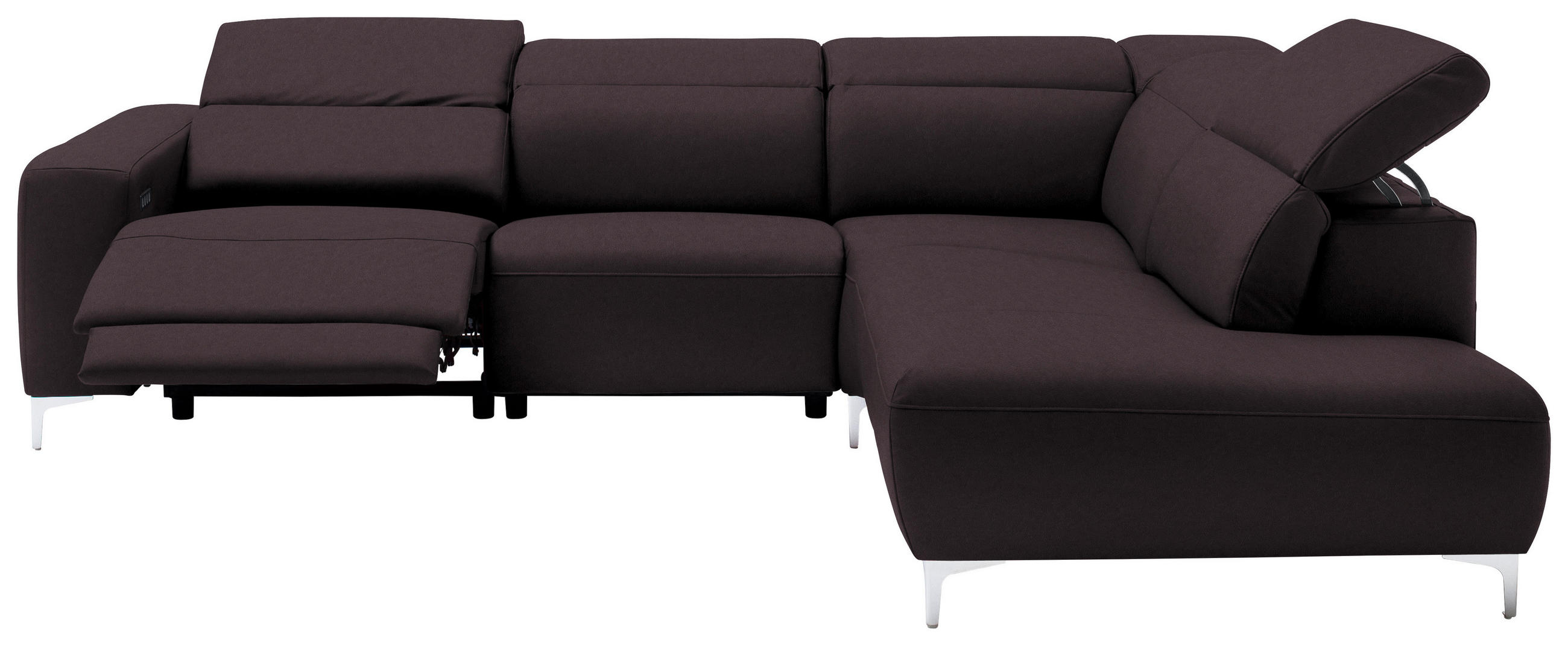 ECKSOFA Braun Echtleder  - Chromfarben/Braun, Design, Leder/Metall (290/223cm) - Pure Home Lifestyle