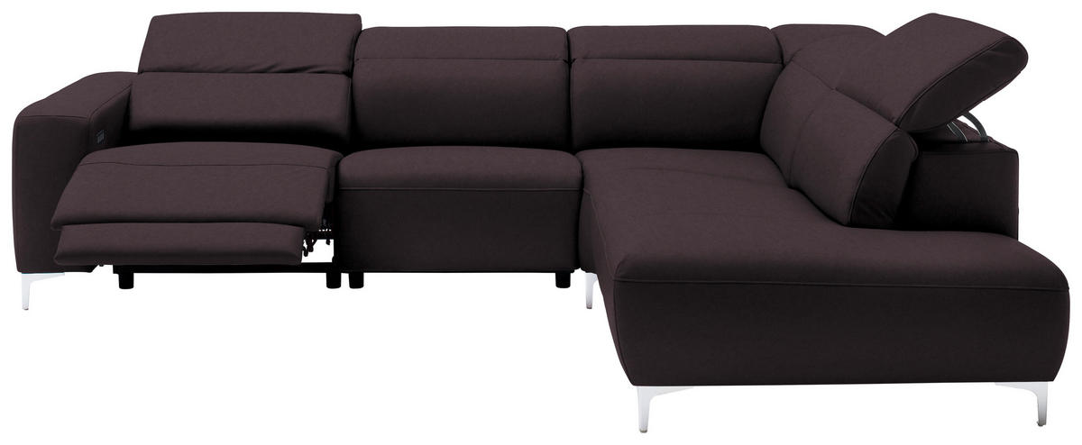 ECKSOFA Braun Echtleder  - Chromfarben/Braun, Design, Leder/Metall (290/223cm) - Pure Home Lifestyle