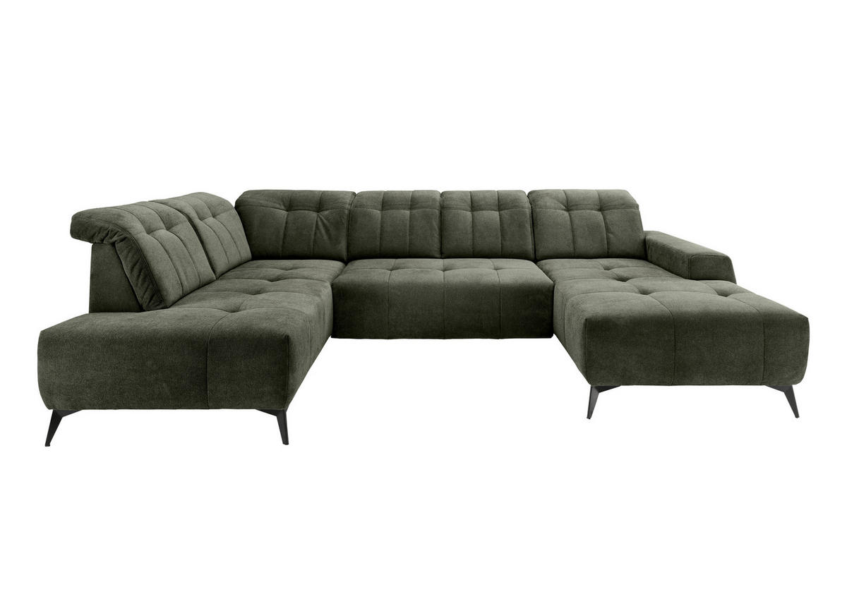WOHNLANDSCHAFT SANO in Chenille Dunkelgrün  - Dunkelgrün/Schwarz, MODERN, Textil/Metall (200/337/180cm) - Livetastic