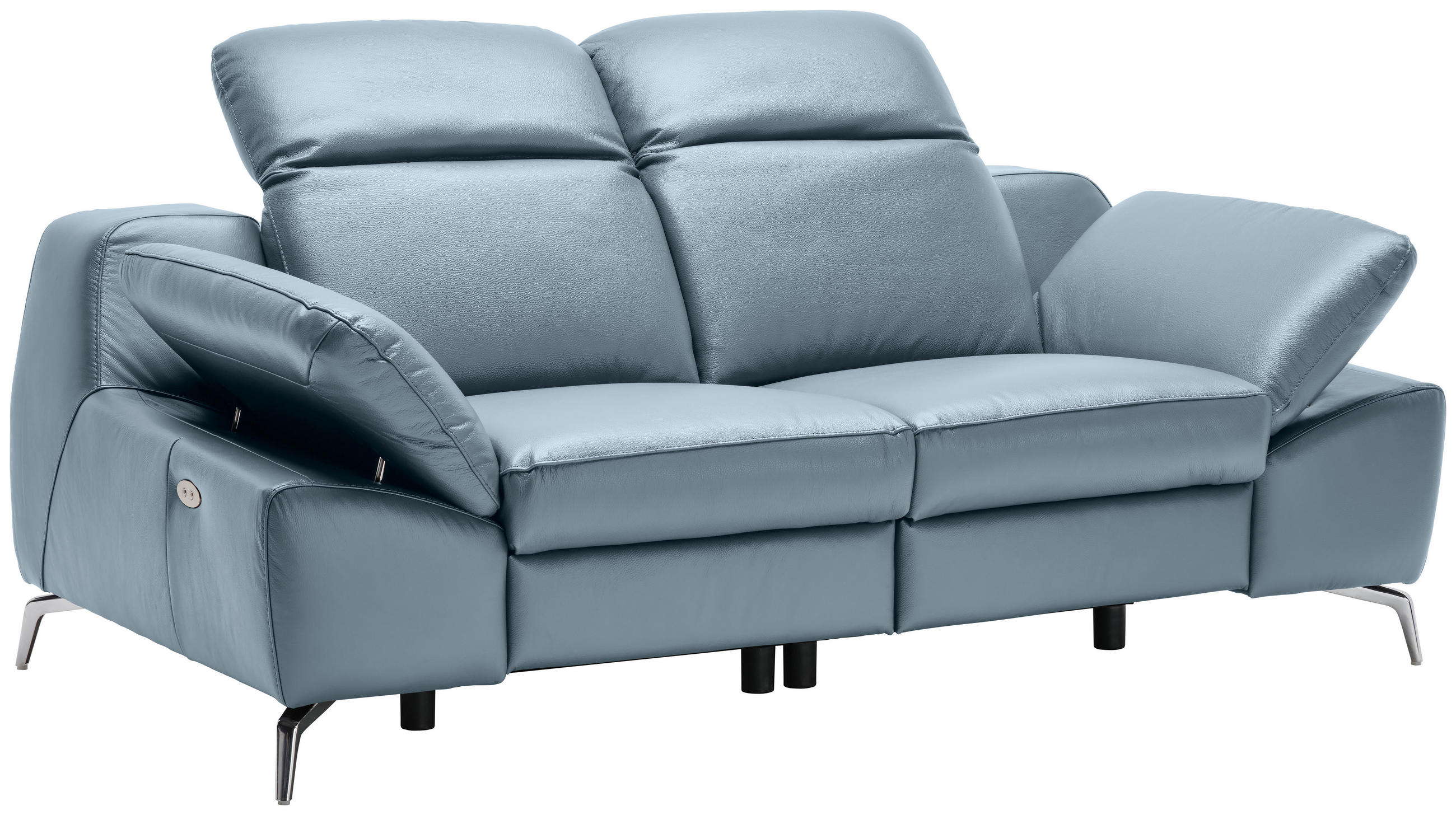 2-SITZER-SOFA Blaugrau Echtleder  - Chromfarben/Blaugrau, Design, Leder/Kunststoff (194/83-99/110cm) - Celina Home