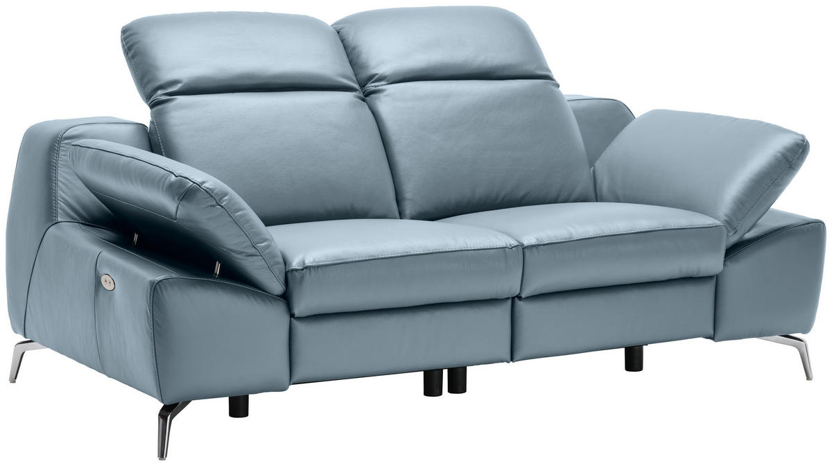 KÉTÜLÉSES KANAPÉ bőr kékesszürke  - krómszínű/fekete, Design, műanyag/bőr (194/83-99/110cm) - Celina Home