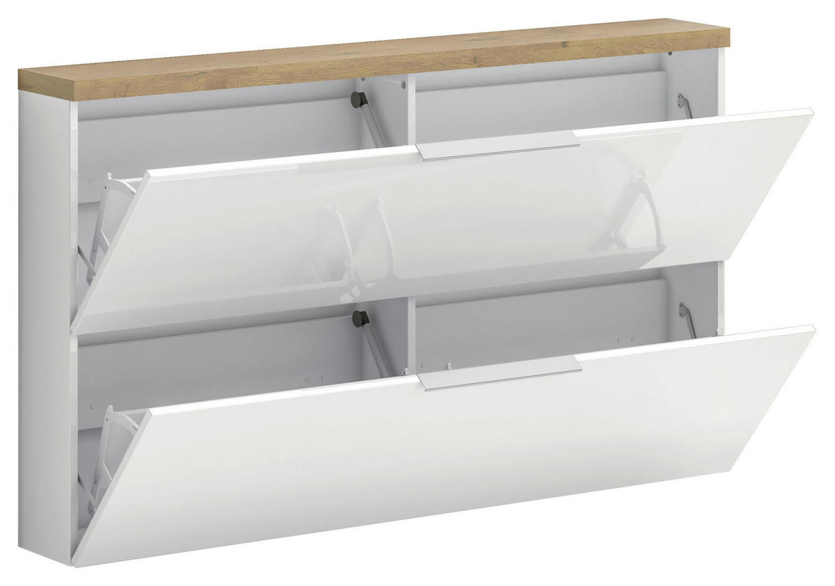 HÄNGESCHUHSCHRANK Weiß Hochglanz, Eichefarben  - Eichefarben/Weiß Hochglanz, Design, Holzwerkstoff/Metall (140/82/19cm) - Xora