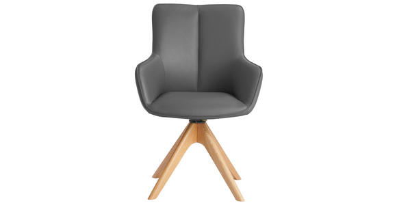 ARMLEHNSTUHL in Eisen Echtleder pigmentiert - Eichefarben/Grau, MODERN, Leder/Holz (64/87/60cm) - Novel