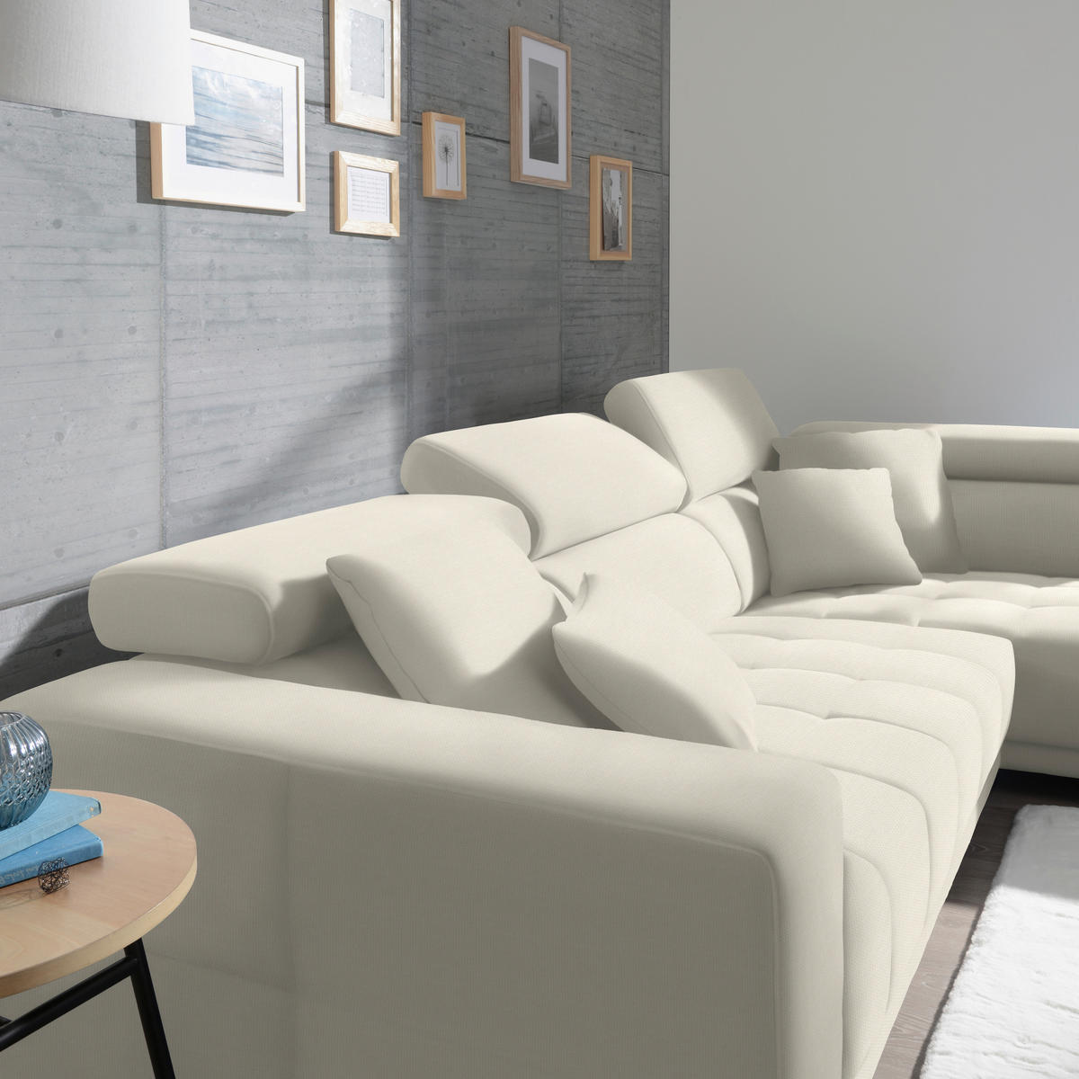 ECKSOFA in Mikrofaser Weiss  - Chromfarben/Weiss, Design, Textil/Metall (301/207cm) - Xora