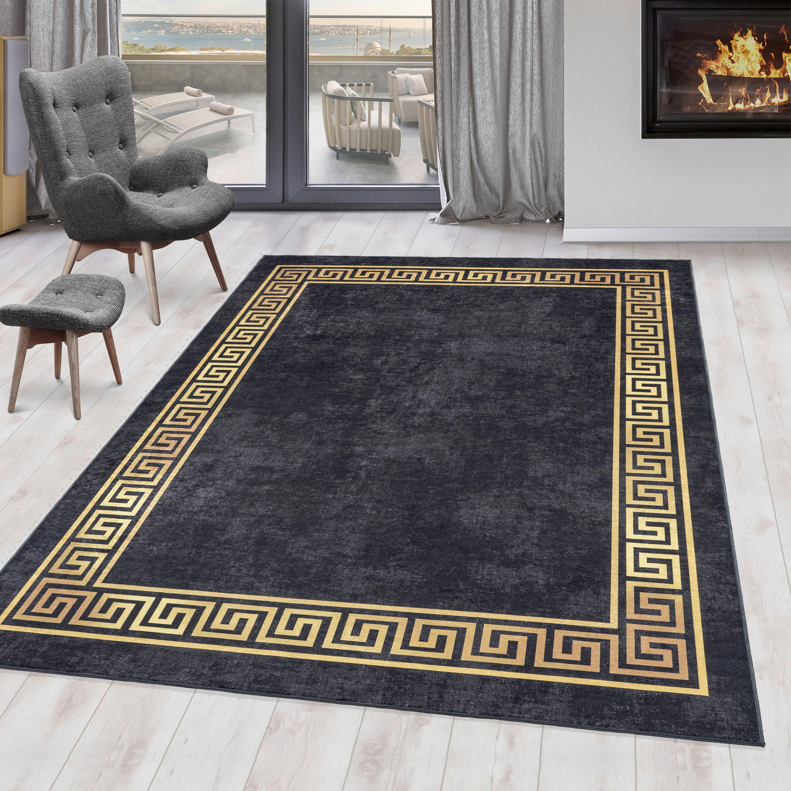 FLACHWEBETEPPICH 80/150 cm Fiesta Schwarz, Goldfarben  - Goldfarben/Schwarz, Design, Leder/Textil (80/150cm) - Novel