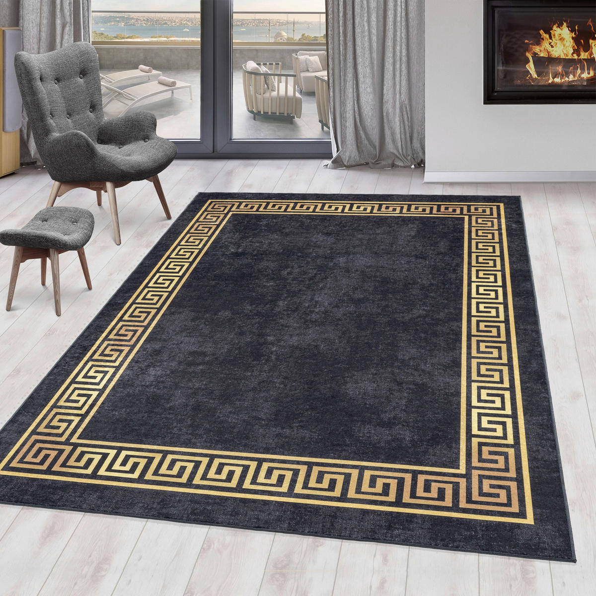 FLACHWEBETEPPICH 80/150 cm Fiesta Schwarz, Goldfarben  - Goldfarben/Schwarz, Design, Leder/Textil (80/150cm) - Novel