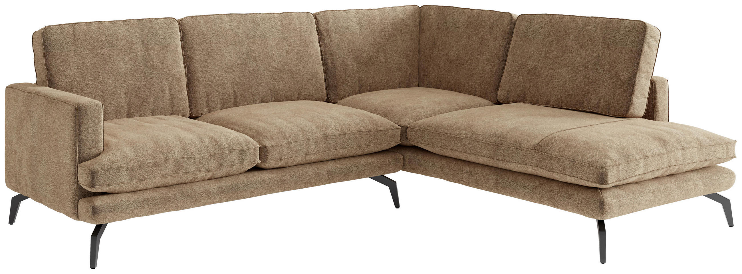 ECKSOFA Braun Flachgewebe  - Dunkelgelb/Schwarz, Design, Textil/Metall (250/202cm) - Livetastic
