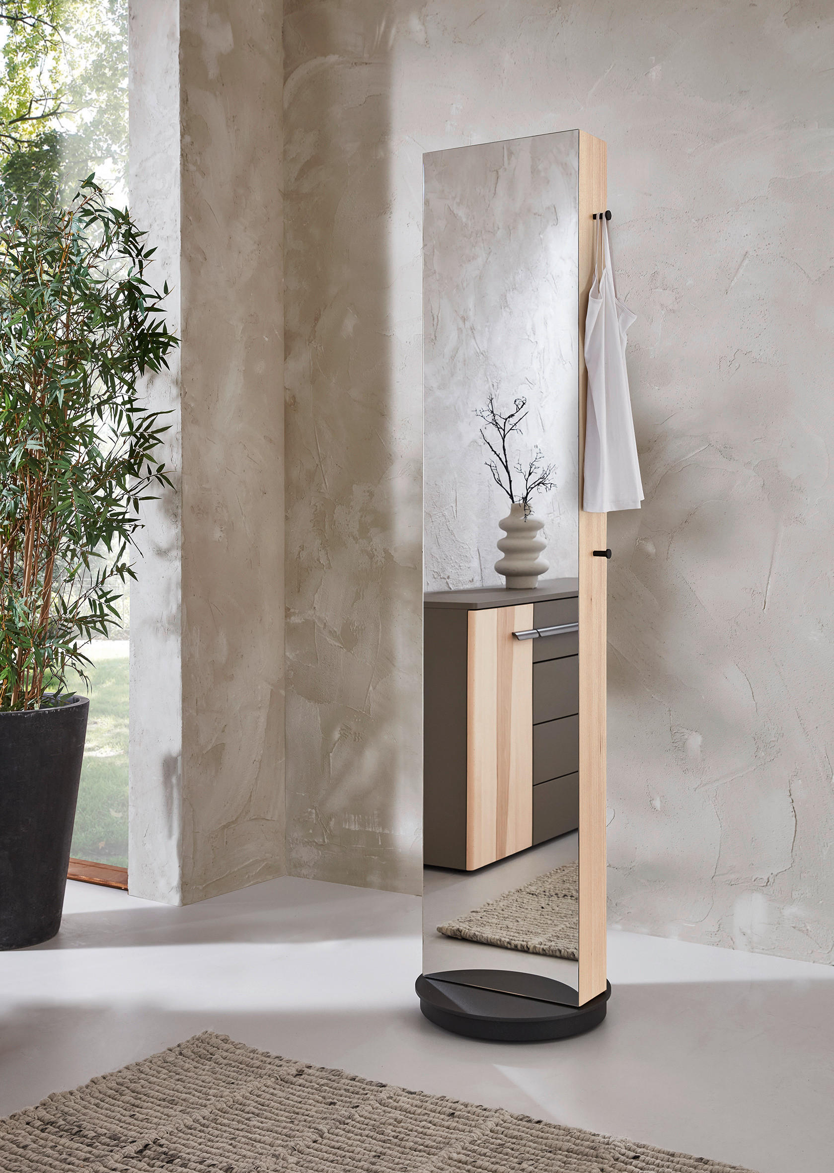 STANDSPIEGEL 38,4/186,4/12,7 cm  - Titanfarben/Buchefarben, Design, Glas/Holz (38,4/186,4/12,7cm) - Valdera