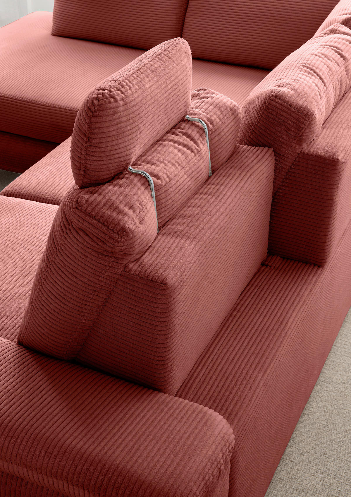 ECKSCHLAFSOFA in Cord Koralle  - Wildeiche/Koralle, Modern, Holz/Textil (261/206cm) - Livetastic