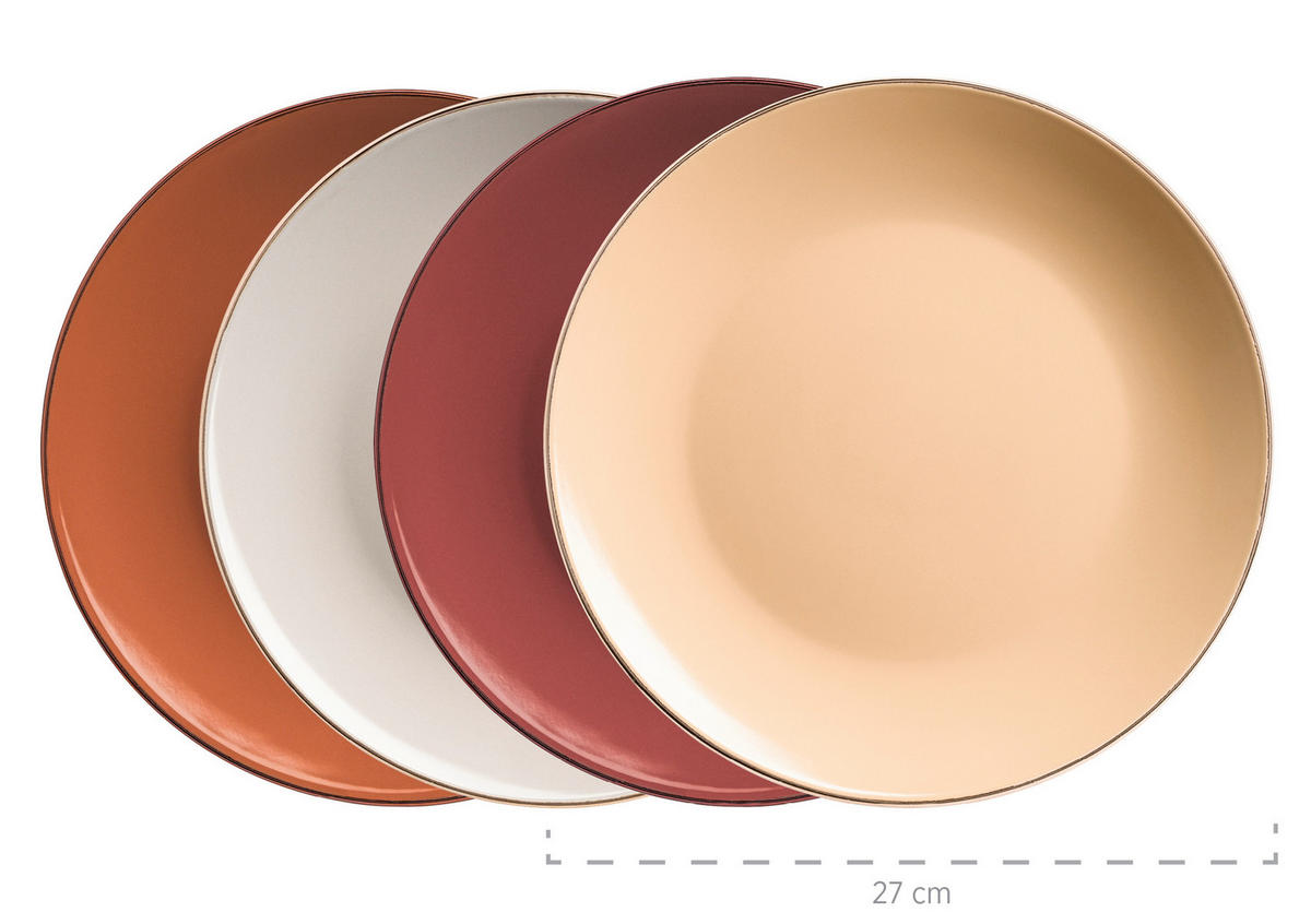 KOMBISERVICE Taupe, Beige, Terracotta, Kirschrot Metallic Rim 16-teilig 4 Personen  - Taupe/Beige, Basics, Keramik (33/31,7/32,5cm) - Mäser