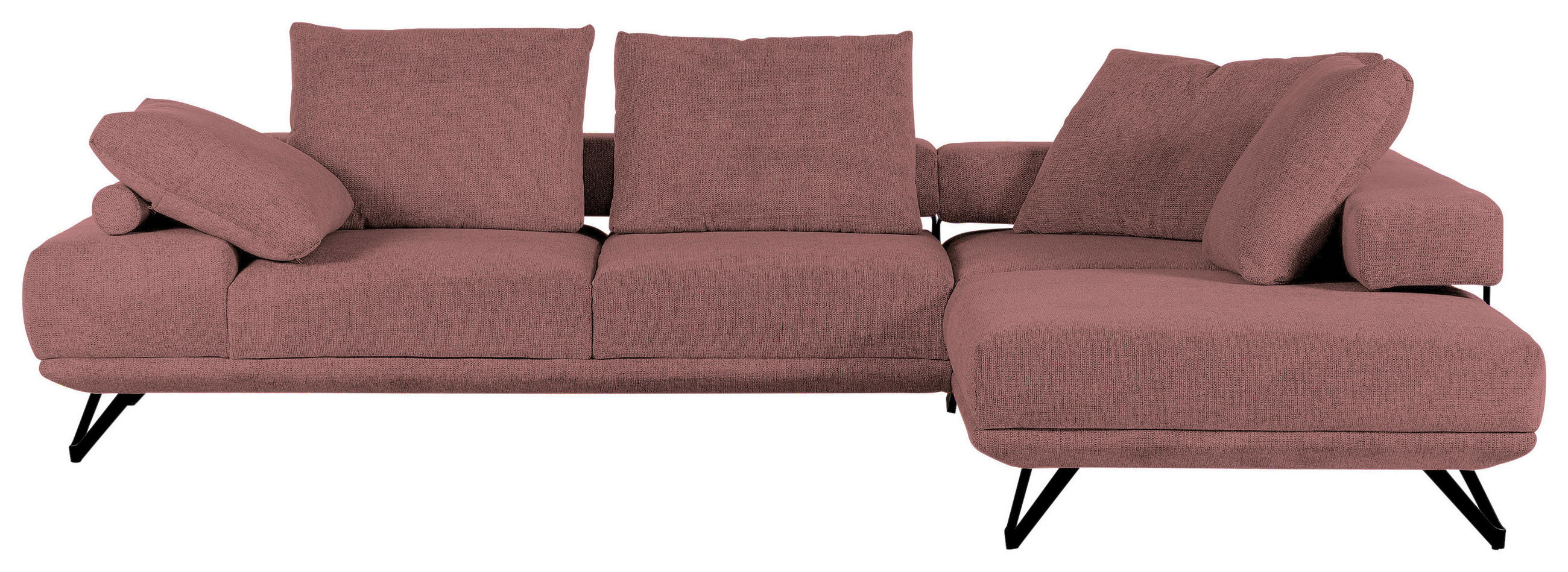 ECKSOFA Altrosa Flachgewebe  - Schwarz/Altrosa, KONVENTIONELL, Textil/Metall (310/240cm) - Carryhome