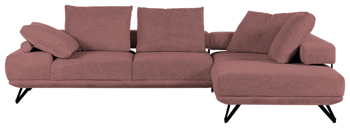 ECKSOFA in Flachgewebe Altrosa  - Schwarz/Altrosa, Konventionell, Textil/Metall (310/240cm) - MID.YOU