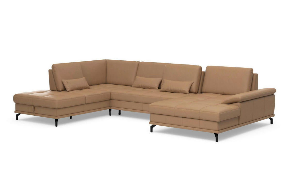 WOHNLANDSCHAFT COSTELLO E Cappuccino Kombination Echtleder/Stoff Mikrofaser  - Schwarz/Cappuccino, Basics, Leder/Textil (223/363/176cm) - Sit & More